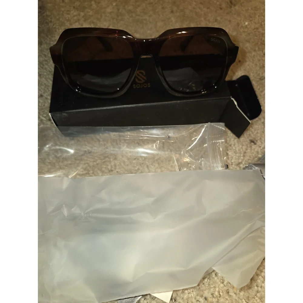 Sojos Oversized Square Sunglasses Dark Brown Tortoise Shell Retro Shades NIB